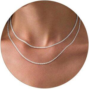 Herringbone Choker Necklace Set Double Layer Snake Chain Herringbone Chain Neckl
